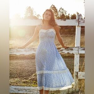 NWT The Emma Dress Maxi Dress Blue Calendula Size Small Ditsy Print Cottagecore